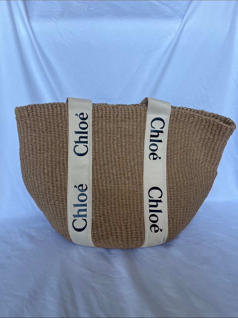 CHLOE Raffia Large Woody Tote Woven Basket Bag Cream